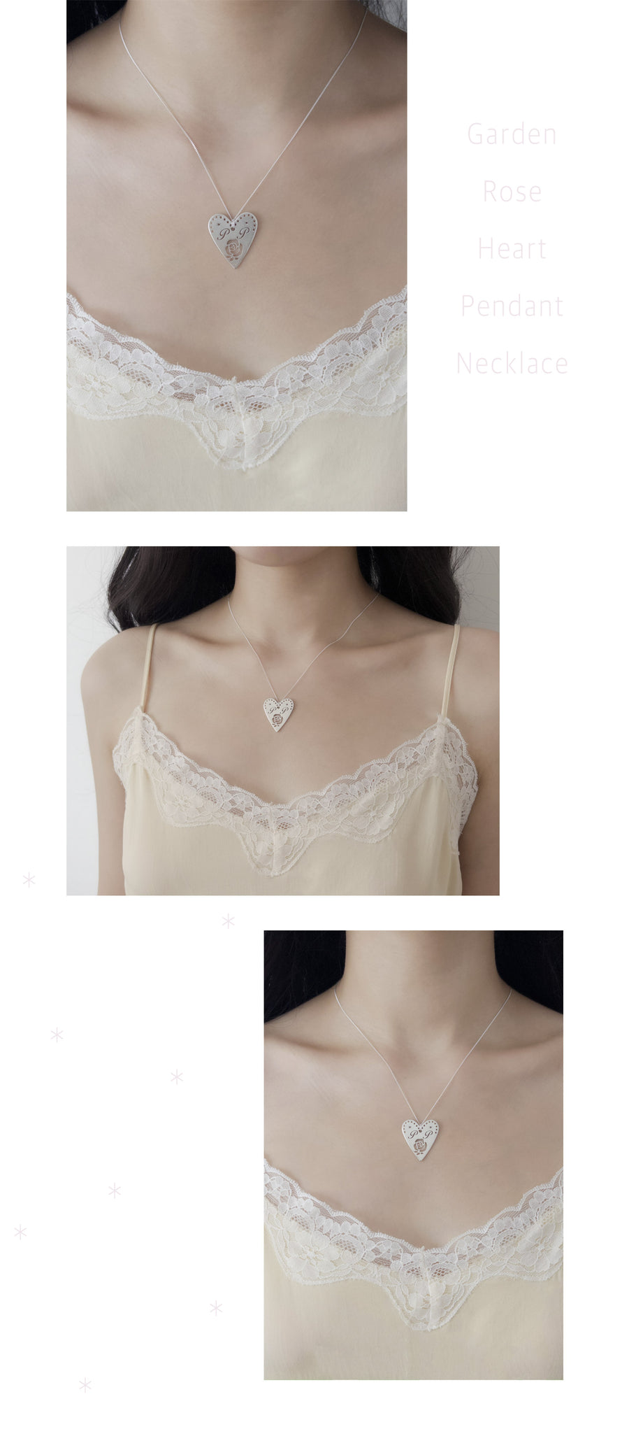 Garden Rose Heart Pendant Necklace
