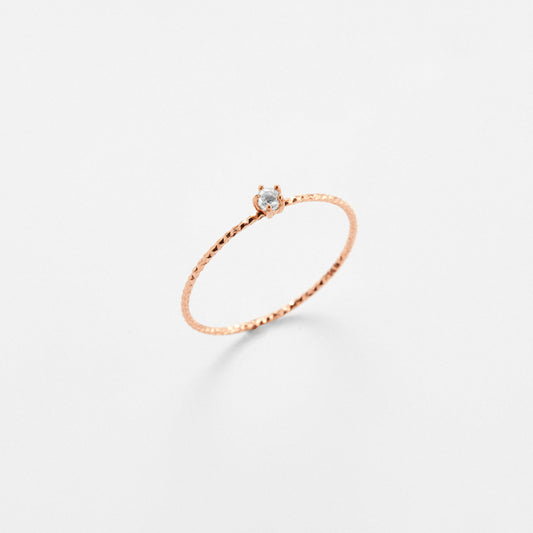 K14 ローズ ゴールド クラシック 5プロング ストーン Aカット 細い リング / 14K Rose Gold Classic 5 Prong A Cutting Thin Ring