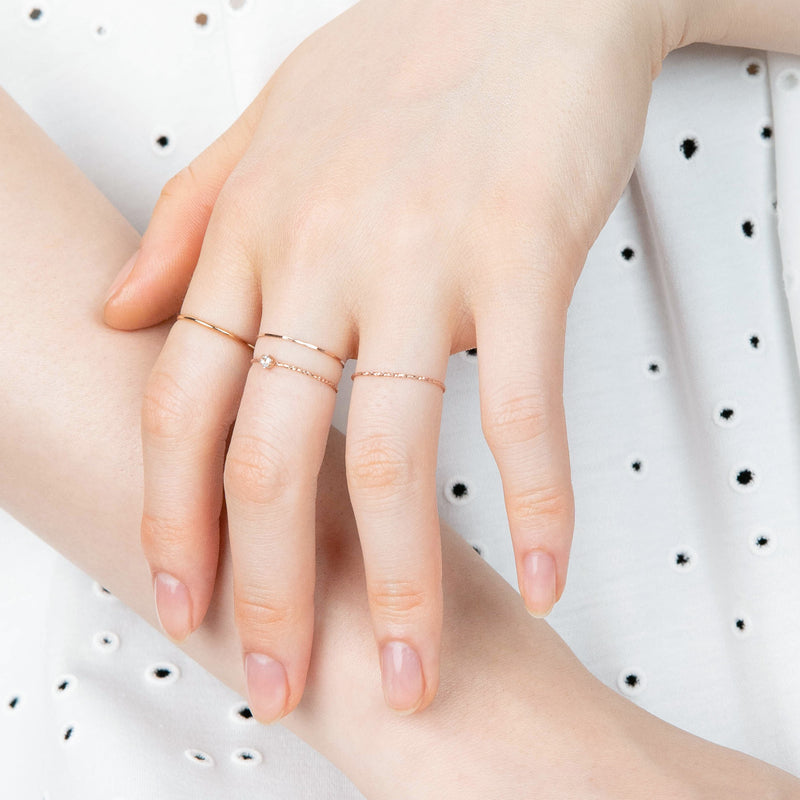 K14 ローズ ゴールド クラシック 5プロング ストーン Aカット 細い リング / 14K Rose Gold Classic 5 Prong A  Cutting Thin Ring