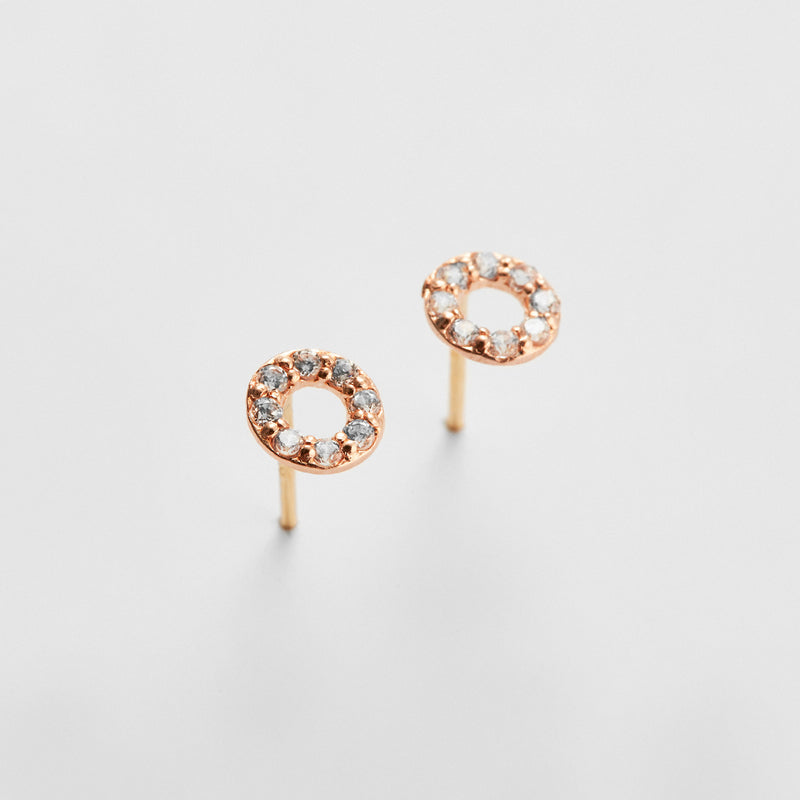 K14 ローズ ゴールド ミニ ラウンド ストーン ピアス / 14K Rose Gold Mini Round Stone Earrings