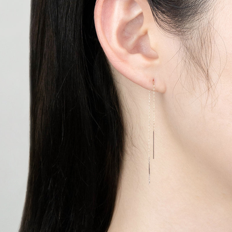 K14 ローズ ゴールド バー チェーン ピアス / 14K Rose Gold Bar Chain Earrings