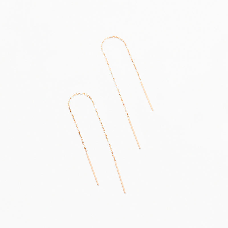 K14 ローズ ゴールド バー チェーン ピアス / 14K Rose Gold Bar Chain Earrings