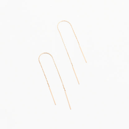 K14 ローズ ゴールド バー チェーン ピアス / 14K Rose Gold Bar Chain Earrings