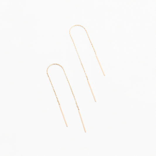 K14 ローズ ゴールド バー チェーン ピアス / 14K Rose Gold Bar Chain Earrings