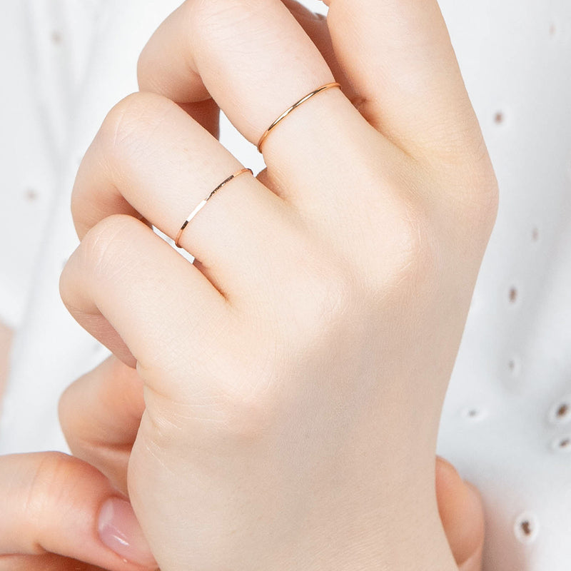 K14 ローズ ゴールド ベーシック レイヤード モダン カット 細い リング / 14K Rose Gold Basic Layered  Modern Cutting Thin Ring