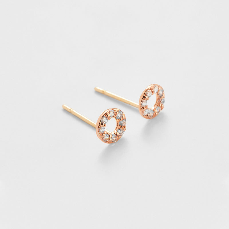 K14 ローズ ゴールド ミニ ラウンド ストーン ピアス / 14K Rose Gold Mini Round Stone Earrings