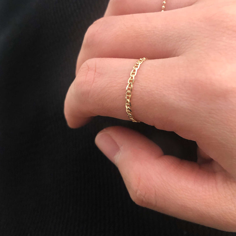 K14 イエロー ゴールド ロープ ラダー チェーン リング / 14K Yellow Gold Rope Ladder Chain Ring