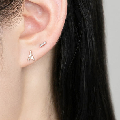 K14 ローズ ゴールド ストーン スティック ピアス / 14K Rose Gold Stone Stick Earrings