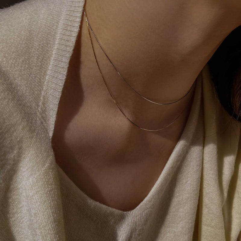 シルバー ベーシック レイヤード 細い チェーン ネックレス / Silver Basic Layered Thin Chain Necklace