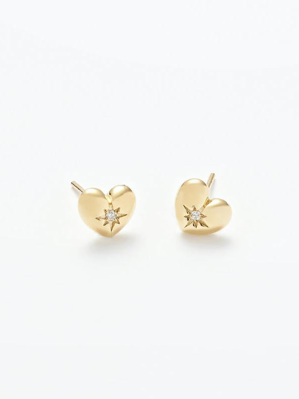 K14 スター セッティング ボリューム ハート ピアス [シングル] / 14K Star Setting Volume Heart Earring [Single]