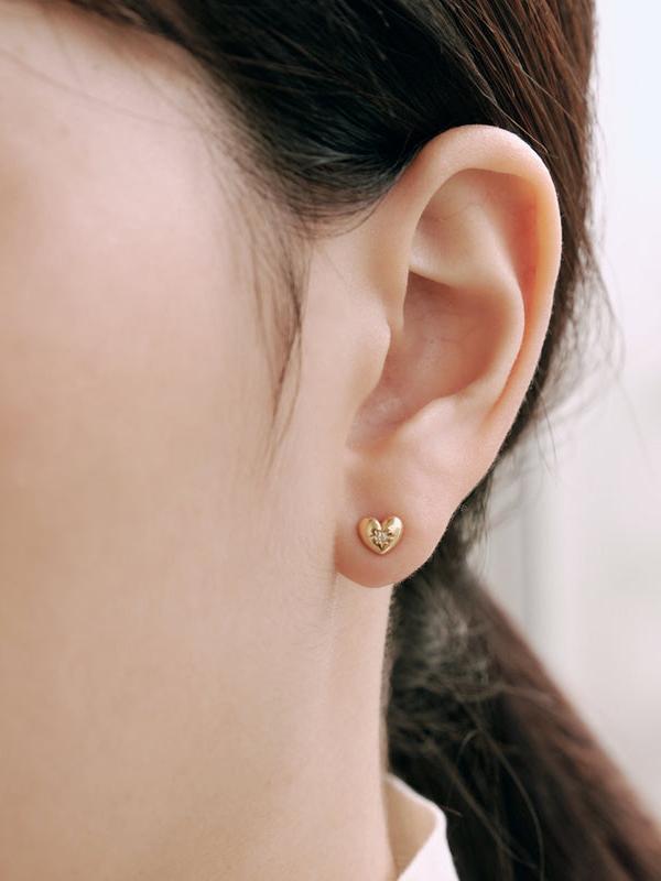 K14 スター セッティング ボリューム ハート ピアス [シングル] / 14K Star Setting Volume Heart Earring [Single]