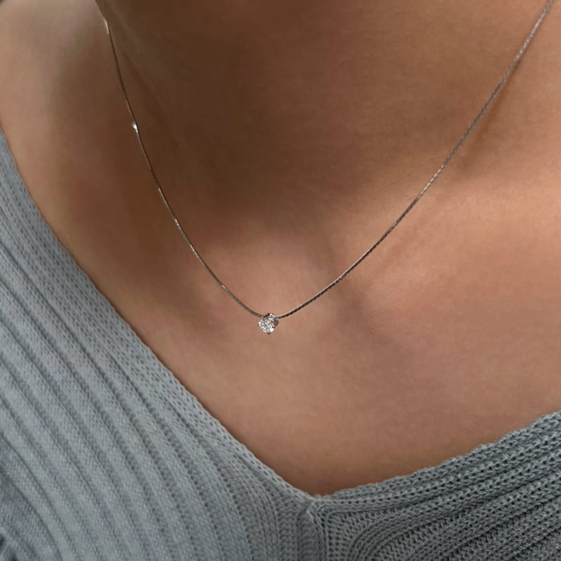 シルバー プロング 細い チェーン ネックレス / Silver Prong Thin Chain Necklace