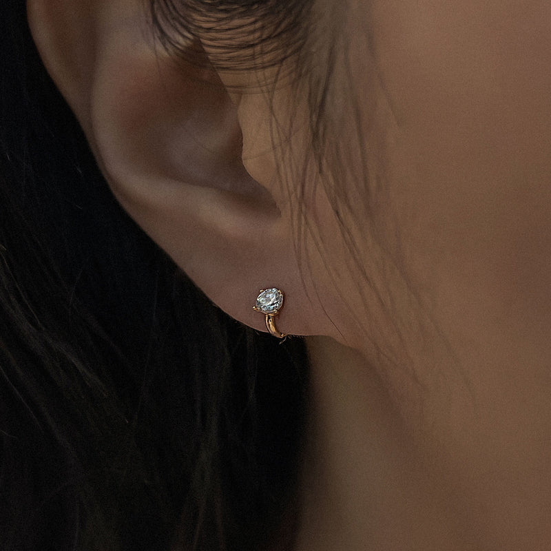 K14 ローズ ゴールド スリム ストーン ワンタッチ ピアス [シングル] / 14K Rose Gold Slim Stone One Touch Earring [Single]