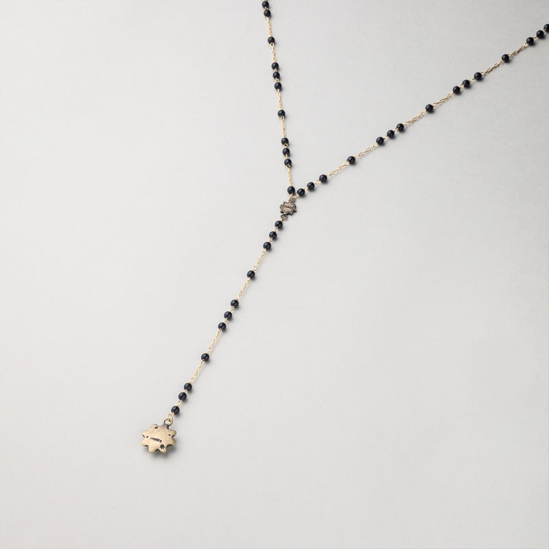 ROMANCE ブラック ハート アンティーク ビーズ ロザリオ ネックレス / ROMANCE BLACK HEART ANTIQUE BEAD ROSARY NECKLACE