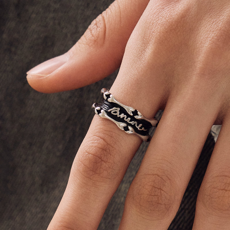 ROMANCE ブラック ハート ボン ラージ シルバー リング / ROMANCE BLACK HEART BONE LARGE SILVER RING