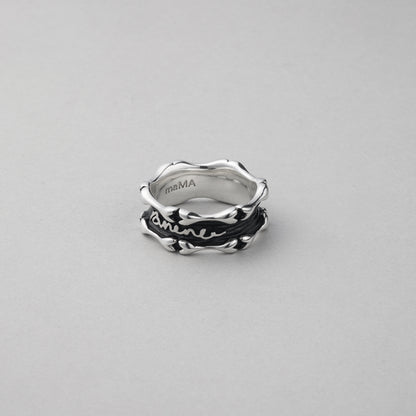 ROMANCE ブラック ハート ボン ラージ シルバー リング / ROMANCE BLACK HEART BONE LARGE SILVER RING