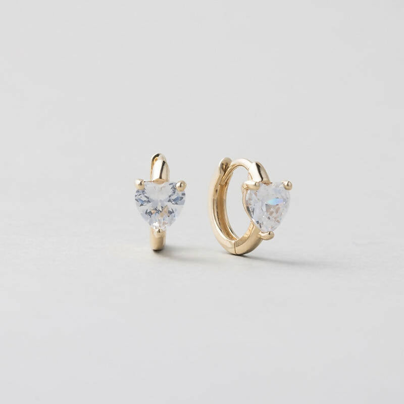 K14 ハート ストーン ワンタッチ ピアス / 14K Heart Cut Huggie Hoop Earrings