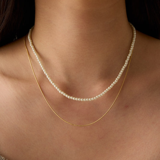 パール ビーズ & スネーク チェーン ネックレス / PEARL BEAD & SNAKE CHAIN NECKLACE