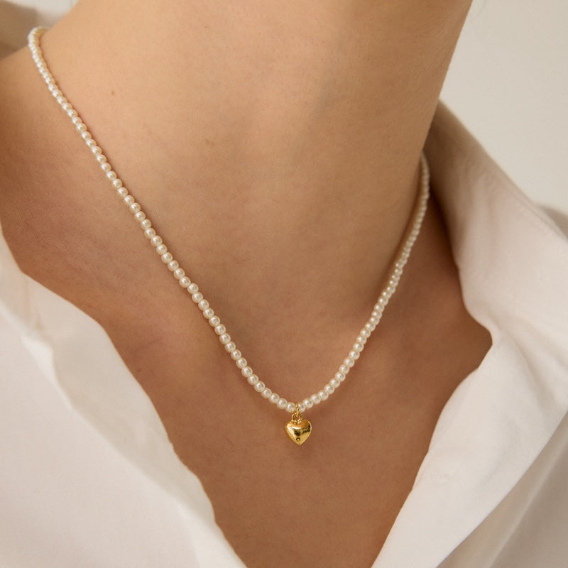 ハート ペンダント パール ビーズ ネックレス / HEART PENDANT PEARL BEAD NECKLACE