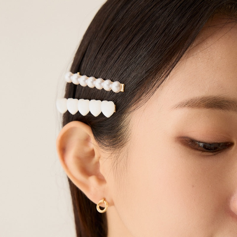 パール ハート バレッタ 2個 SET / PEARL HEART HAIR BARRETTE 2 PIECES SET