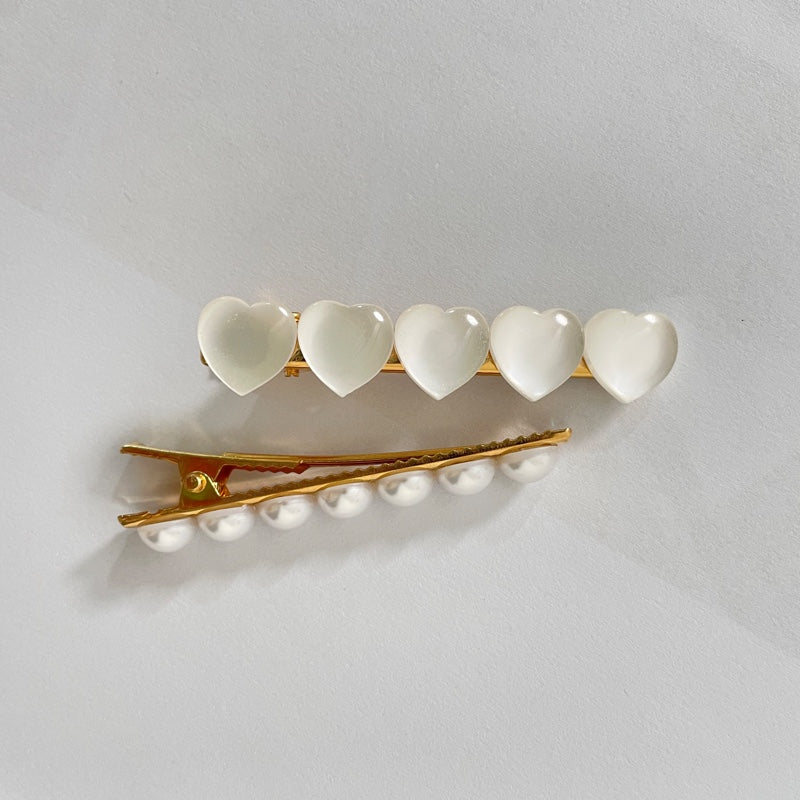 パール ハート バレッタ 2個 SET / PEARL HEART HAIR BARRETTE 2 PIECES SET