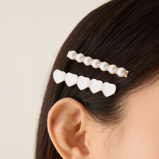 パール ハート バレッタ 2個 SET / PEARL HEART HAIR BARRETTE 2 PIECES SET