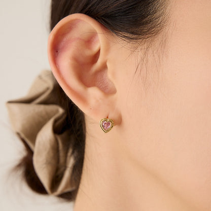 ハート カラー ストーン ワンタッチ ピアス / HEART COLOR STONE ONE TOUCH EARRINGS