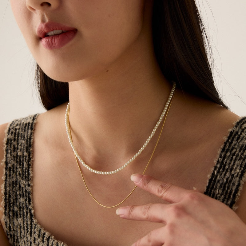 パール ビーズ & スネーク チェーン ネックレス / PEARL BEAD & SNAKE CHAIN NECKLACE