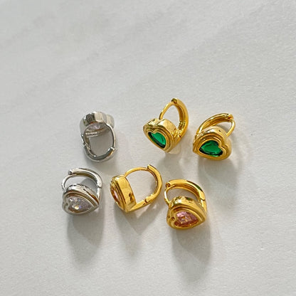 ハート カラー ストーン ワンタッチ ピアス / HEART COLOR STONE ONE TOUCH EARRINGS