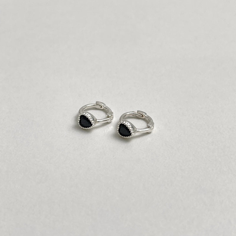 シルバー ブラック ハート ワンタッチ ピアス / SILVER BLACK HEART ONE TOUCH EARRINGS