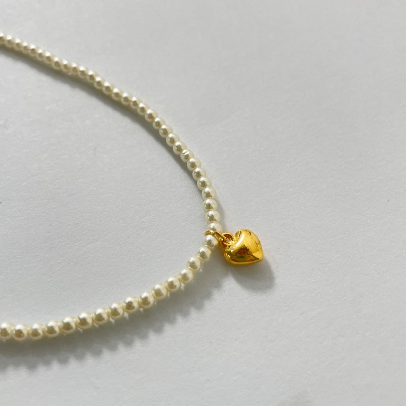 ハート ペンダント パール ビーズ ネックレス / HEART PENDANT PEARL BEAD NECKLACE