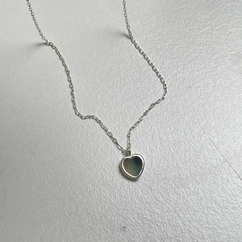 シルバー ブラック 螺鈿 ハート ネックレス / SILVER BLACK NACRE HEART NECKLACE