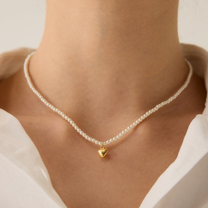 ハート ペンダント パール ビーズ ネックレス / HEART PENDANT PEARL BEAD NECKLACE