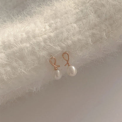 K14 パール リボン ポイント ピアス / 14K Pearl Ribbon Point Earrings