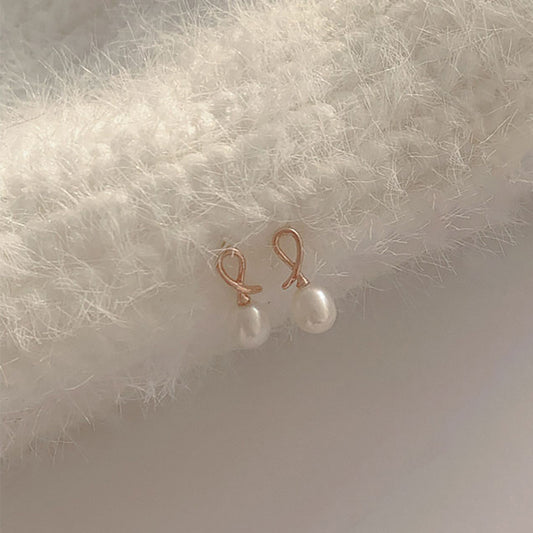 K14 パール リボン ポイント ピアス / 14K Pearl Ribbon Point Earrings