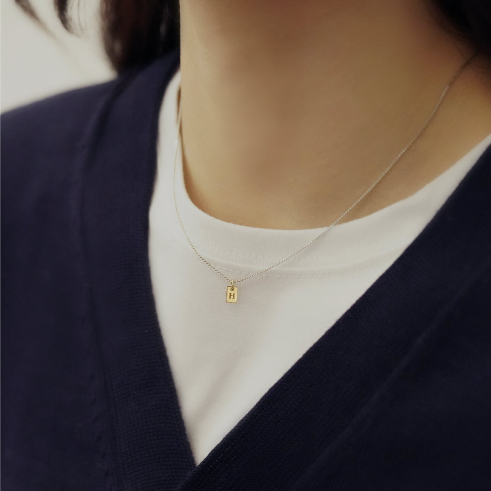 シルバー コンビ イニシャル タグ ネックレス / Silver Combi Initial Tag Necklace