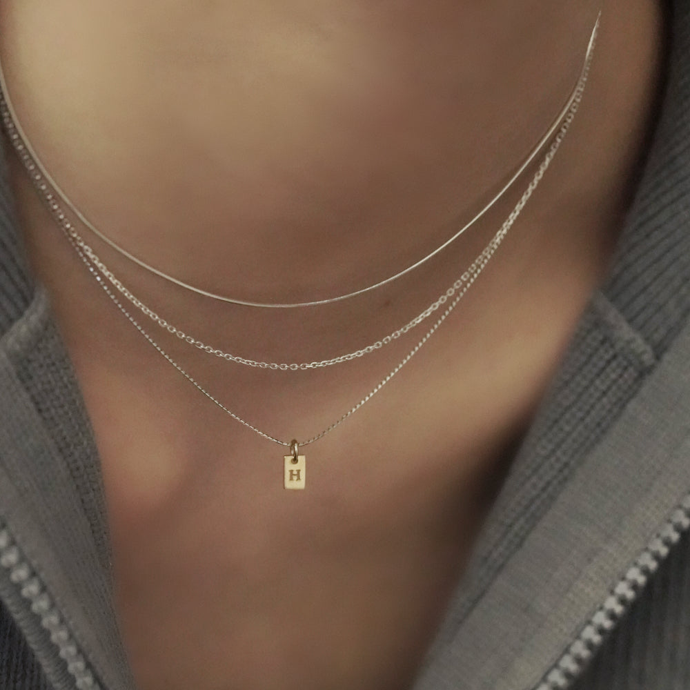 シルバー コンビ イニシャル タグ ネックレス / Silver Combi Initial Tag Necklace