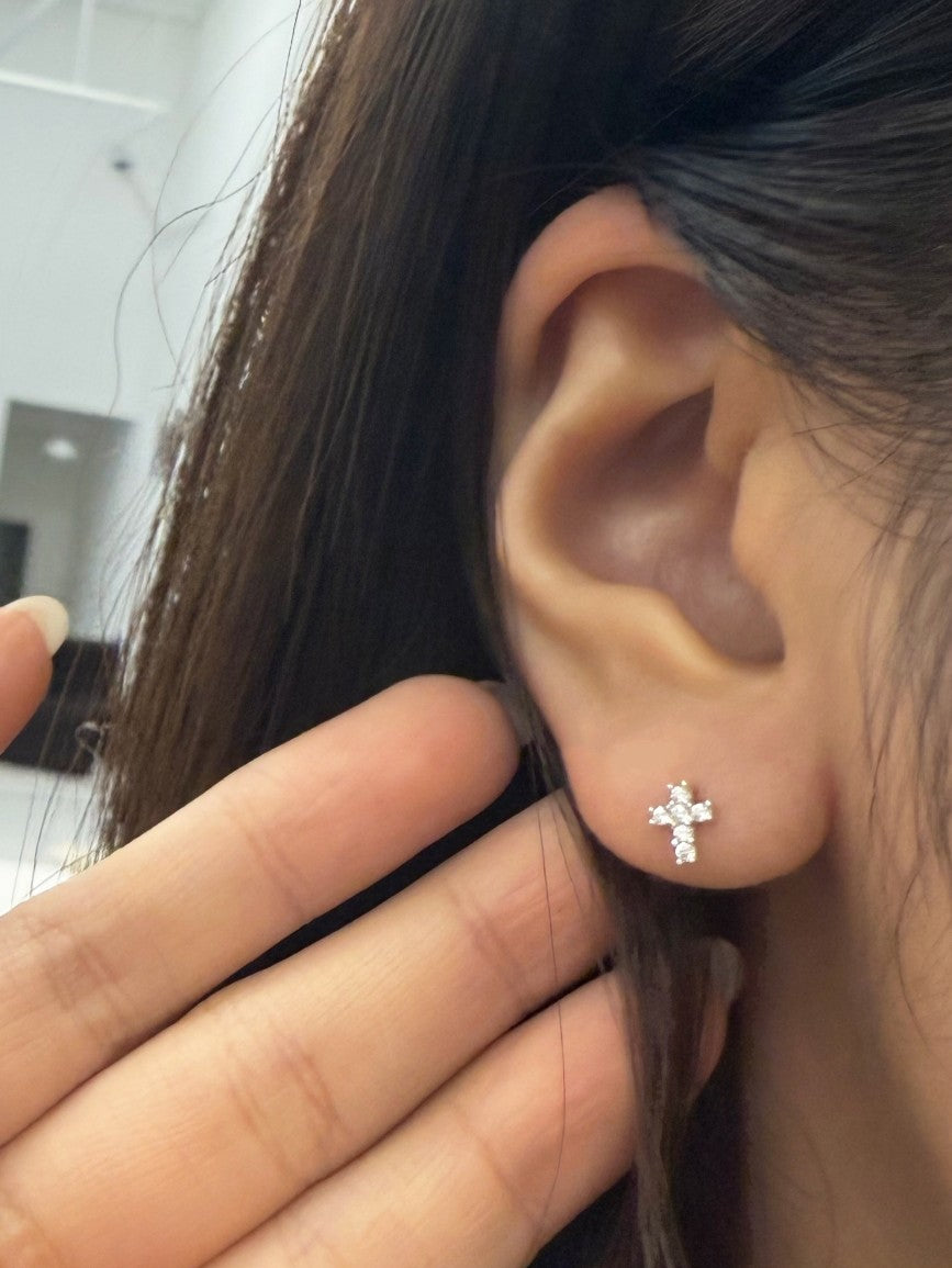 Cross Silver Pierced Earrings