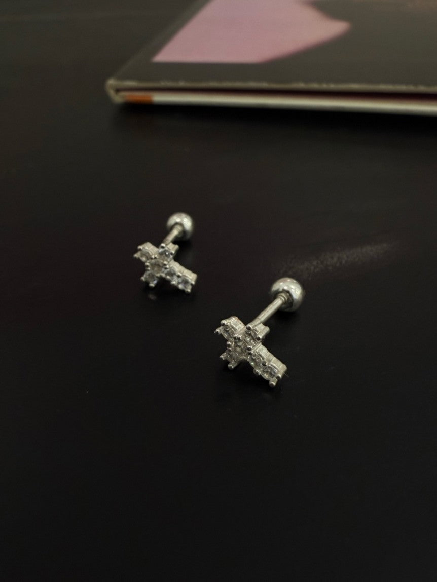 Cross Silver Pierced Earrings
