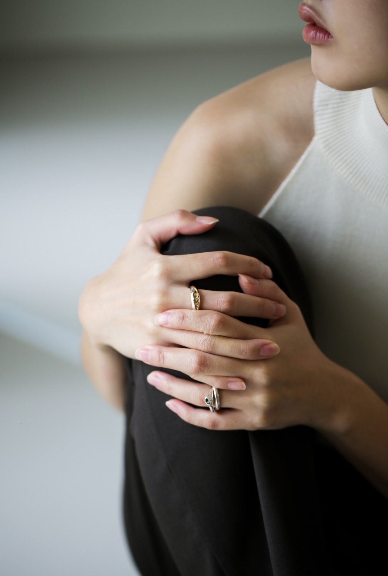 HIDDEN PEARL _SLIM SILVER GOLD COMBI PEARL RING