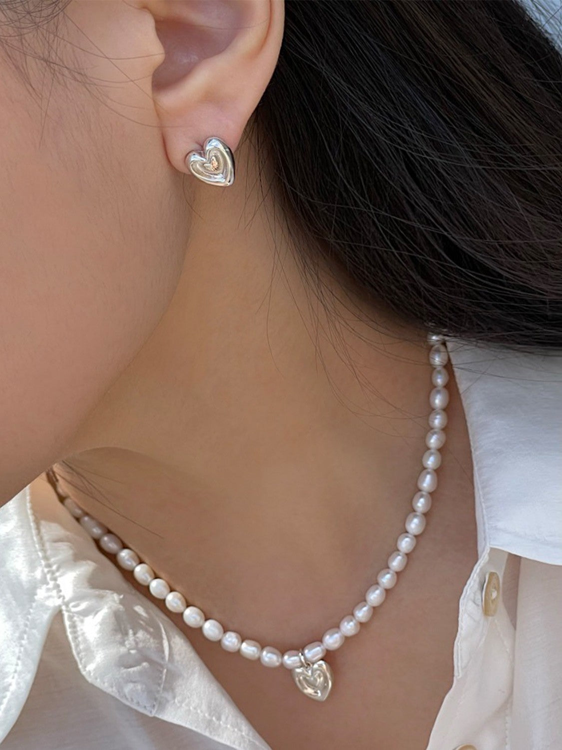 Romance heart earring (Sterling Silver)