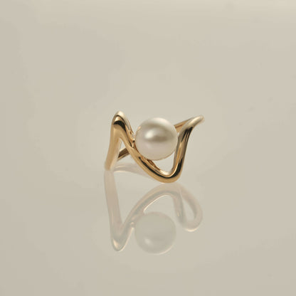 K18 ベイ パール リング ウェーブ / 18K bay pearl ring wave