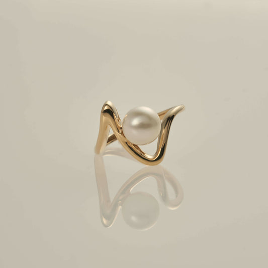 K18 ベイ パール リング ウェーブ / 18K bay pearl ring wave