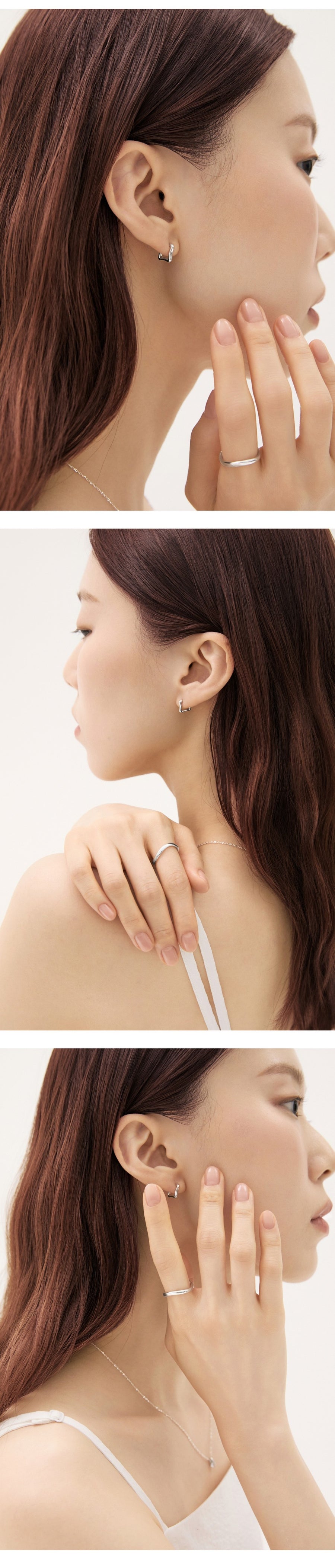 Silver Melted Frame One-Touch Earrings
