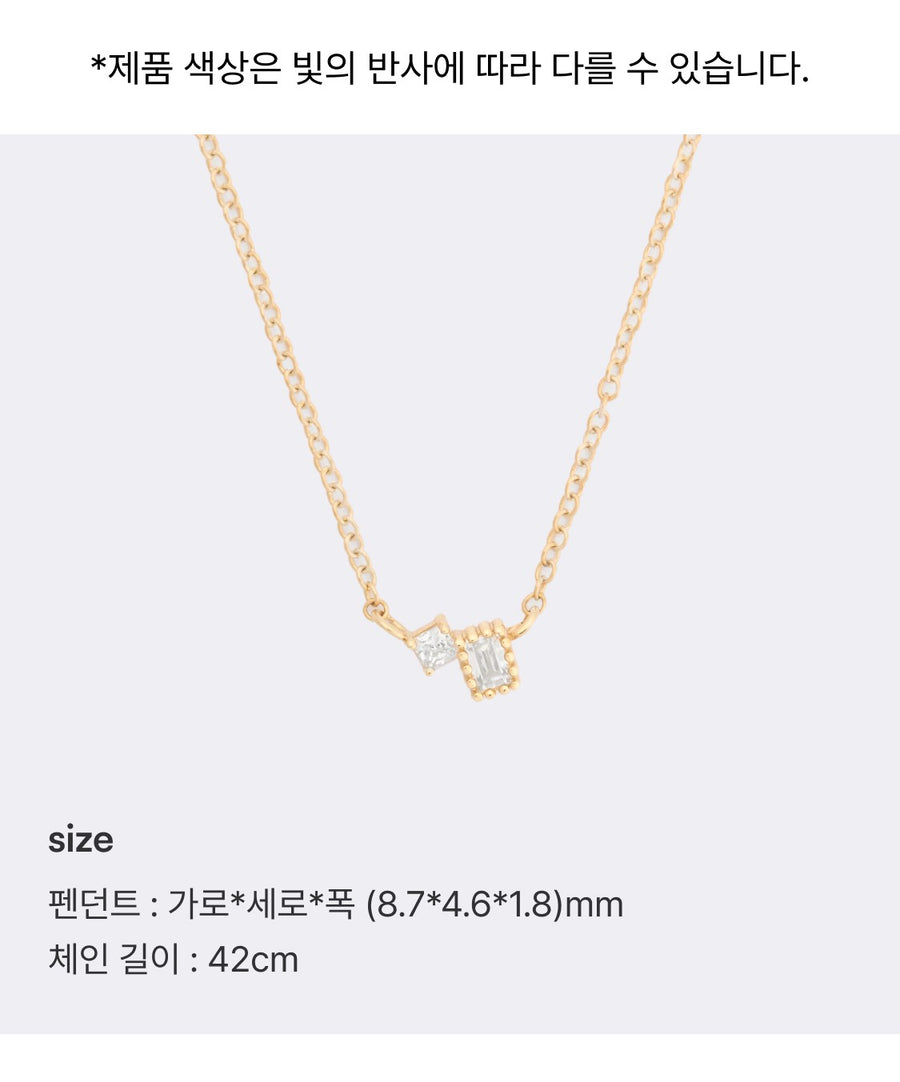 Double Square Stone 14K Gold Necklace