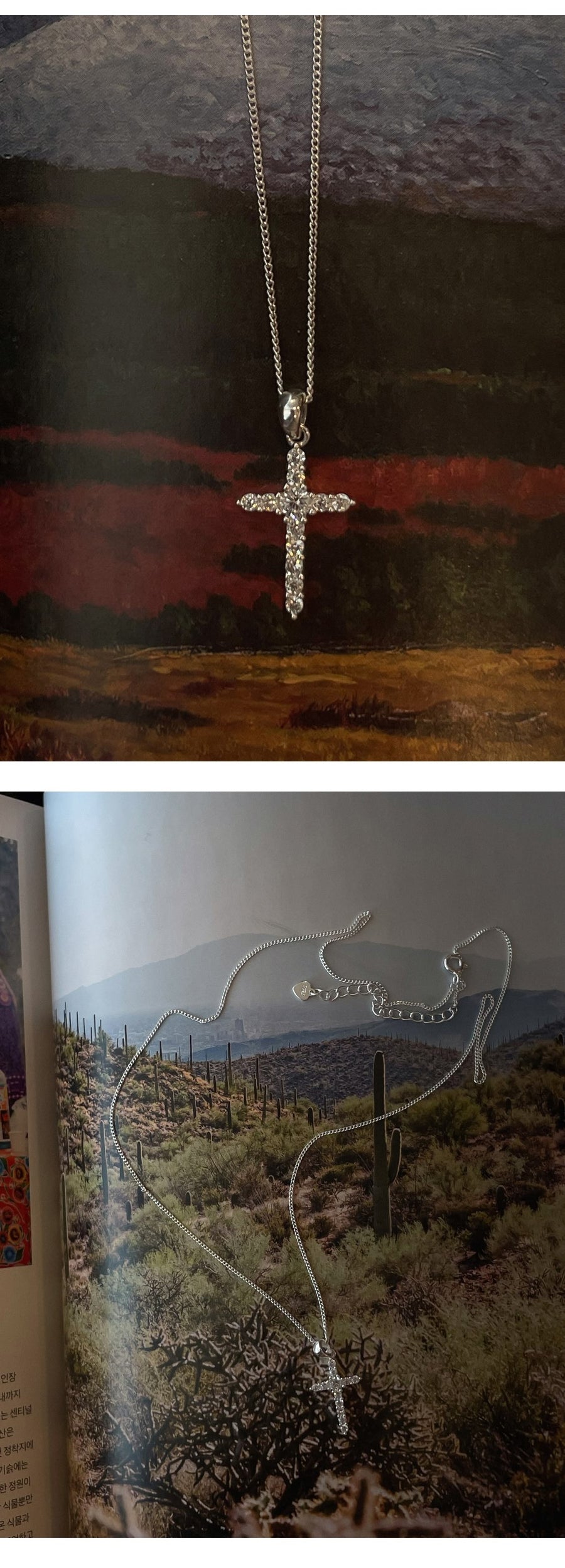 Silver-White Stone Cross Necklace