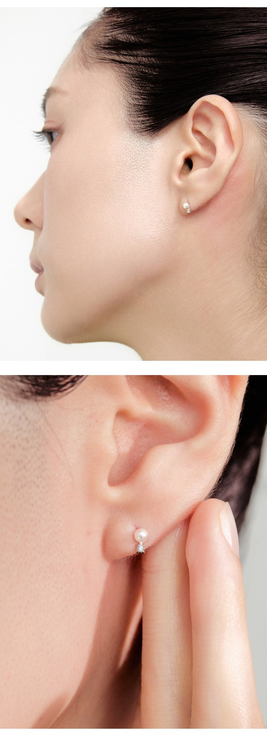 Silver Pearl & White Stone Pierced Earrings