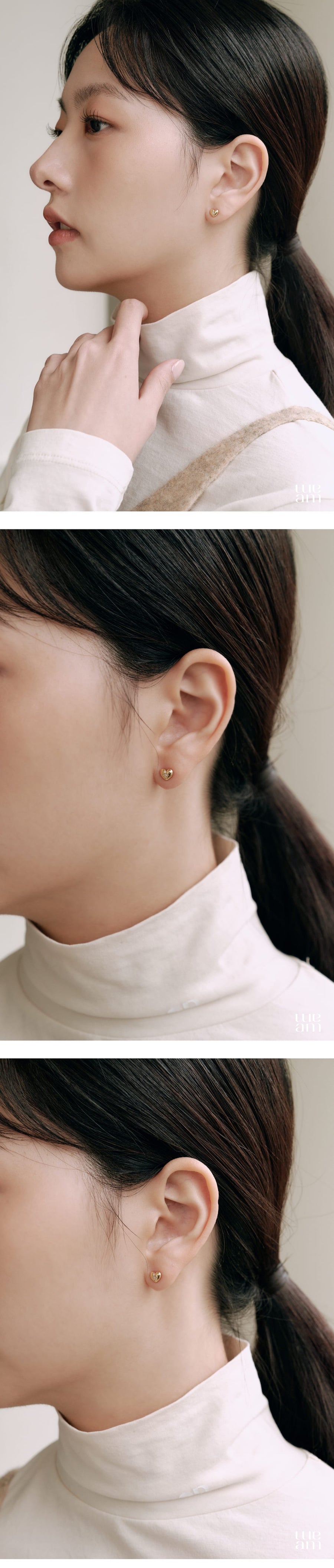 K14 Star Setting Volume Heart Earring [Single]