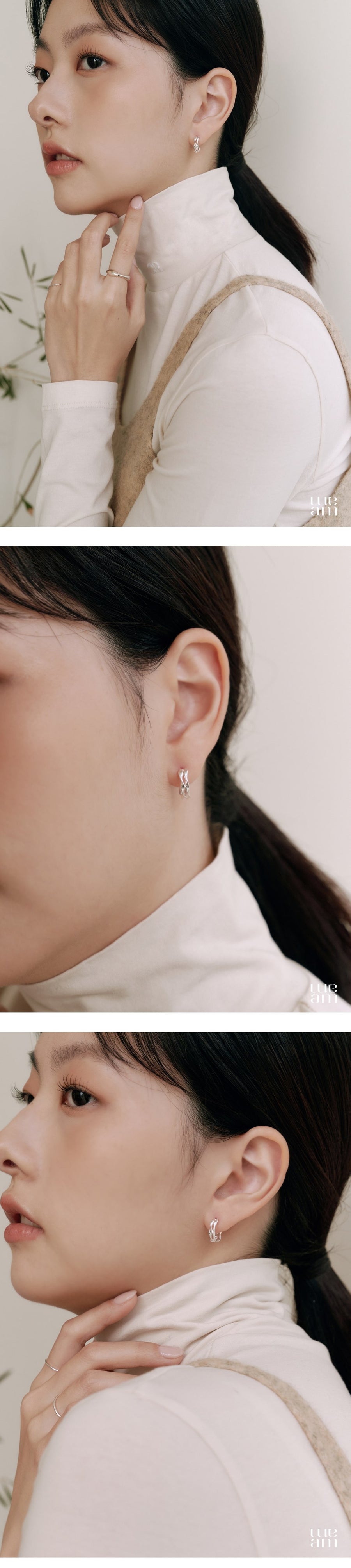 シルバー 2ライン ツイスト ワンタッチ ピアス / Silver Two Line Twist One Touch Earrings