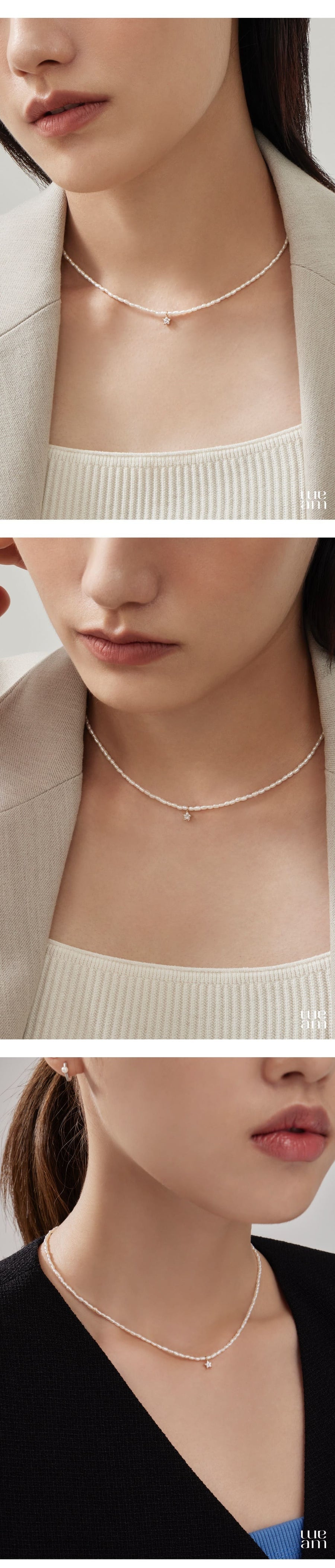Silver Rice Pearl Star Stone Necklace
